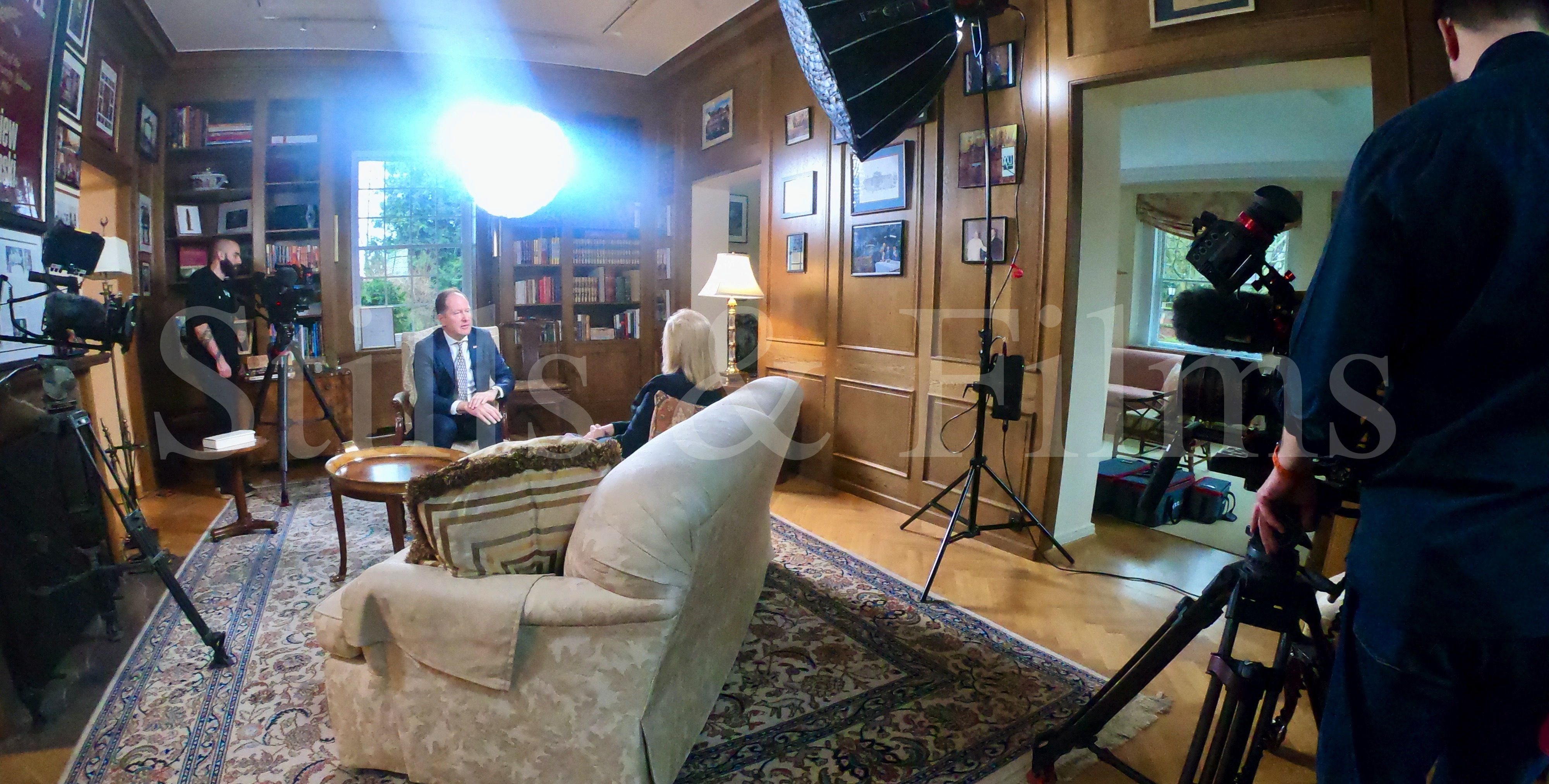 Filming with the US ambassador Mark Brzezinski in Warsaw, Poland
