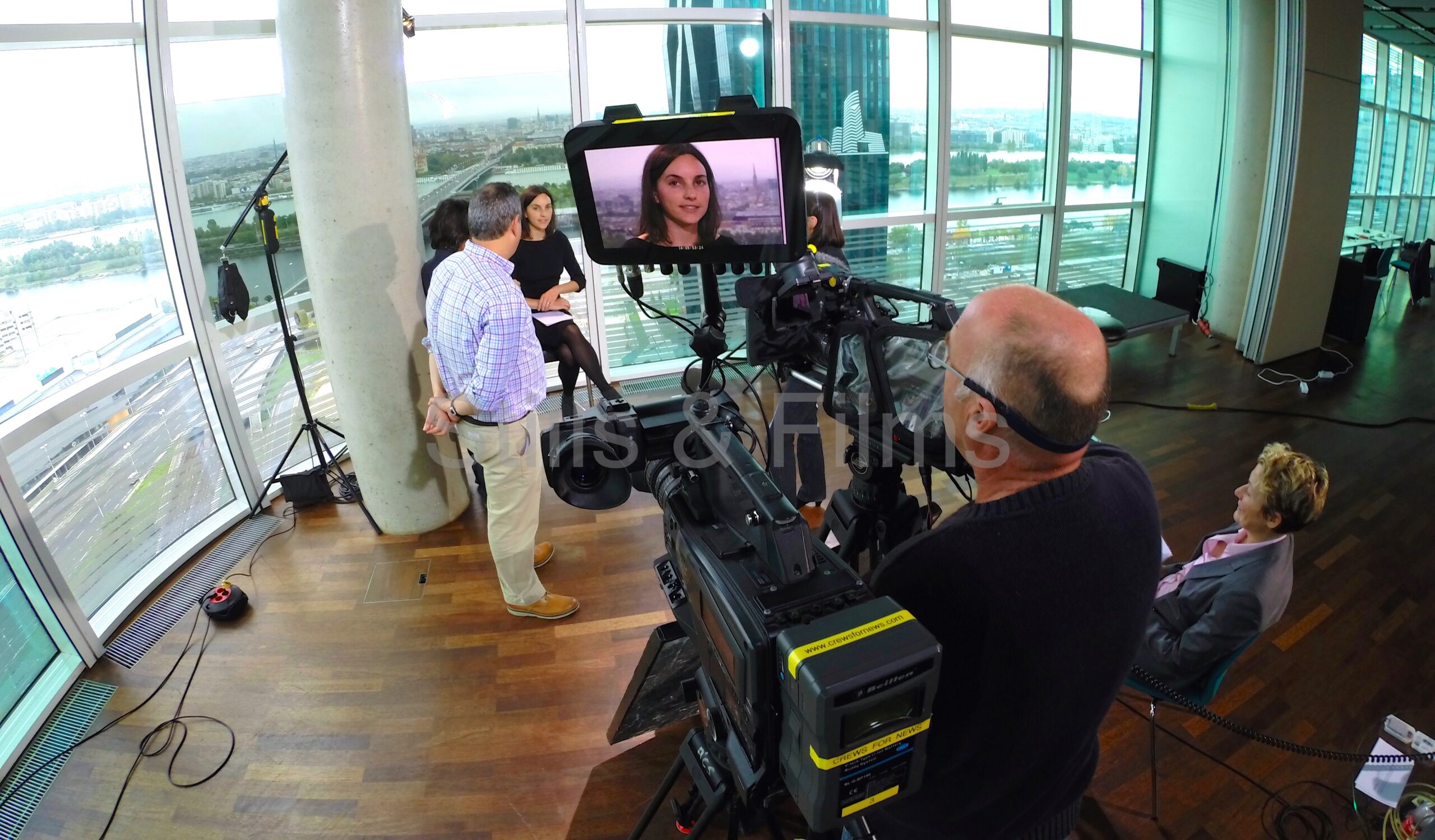 Filming for a UK programme "Control Risk" in the tallest building in Vienna