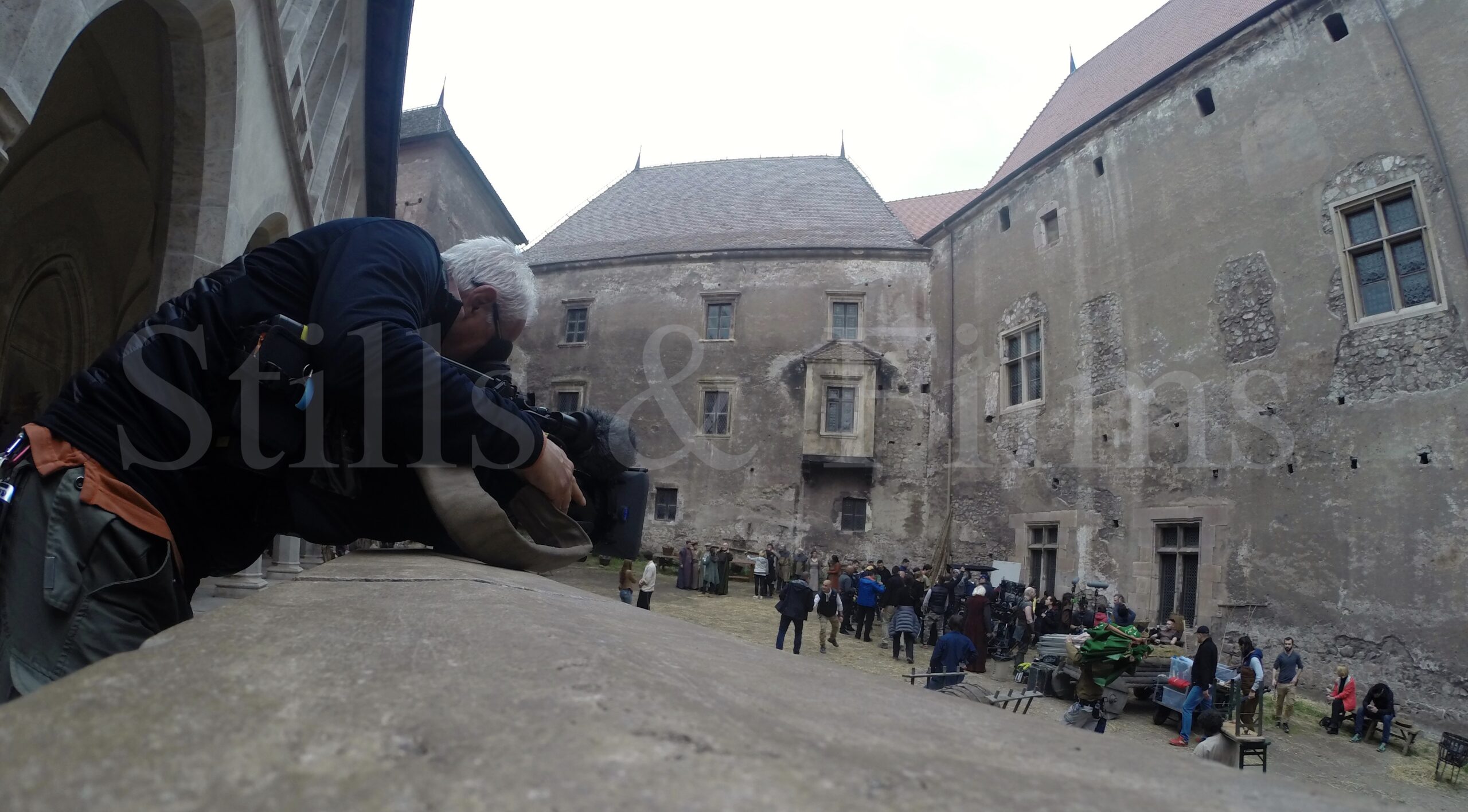 Camera crew from Bucharest films behind the scenes at the Hunedoara Castle in Romania