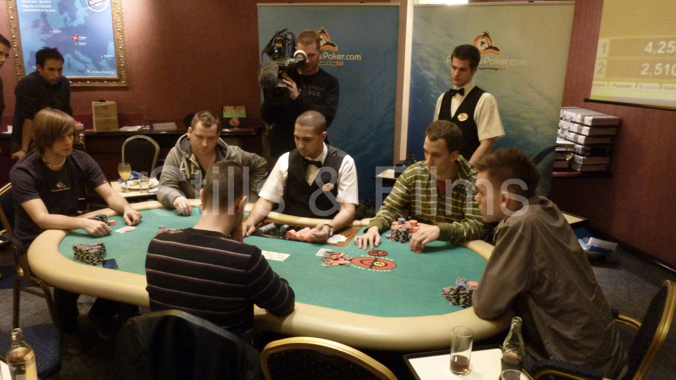 Camera crew in Warsaw films a poker tournament for a US client