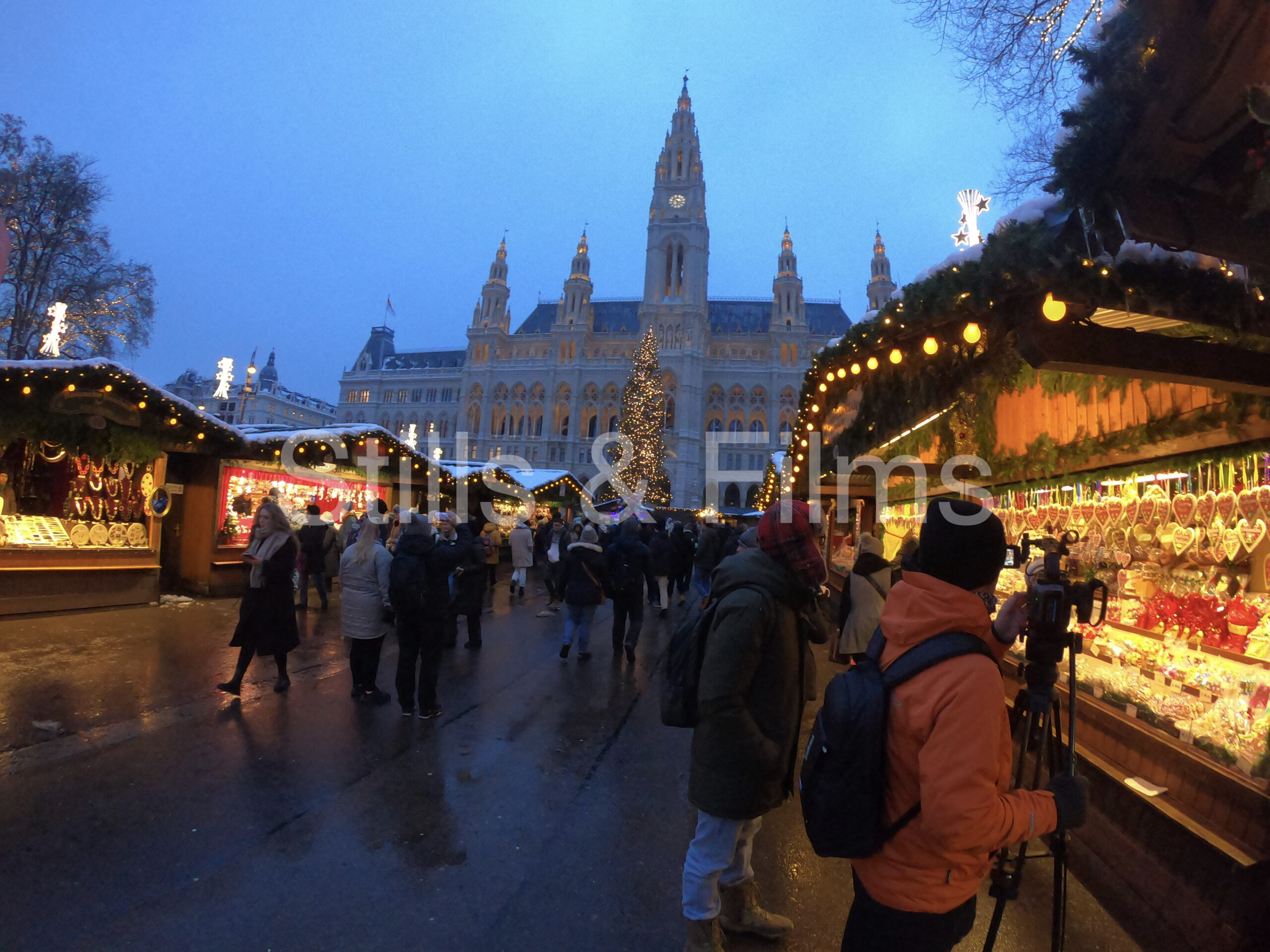 Bustling Christmas market in Vienna in front of the Vienna City Hall