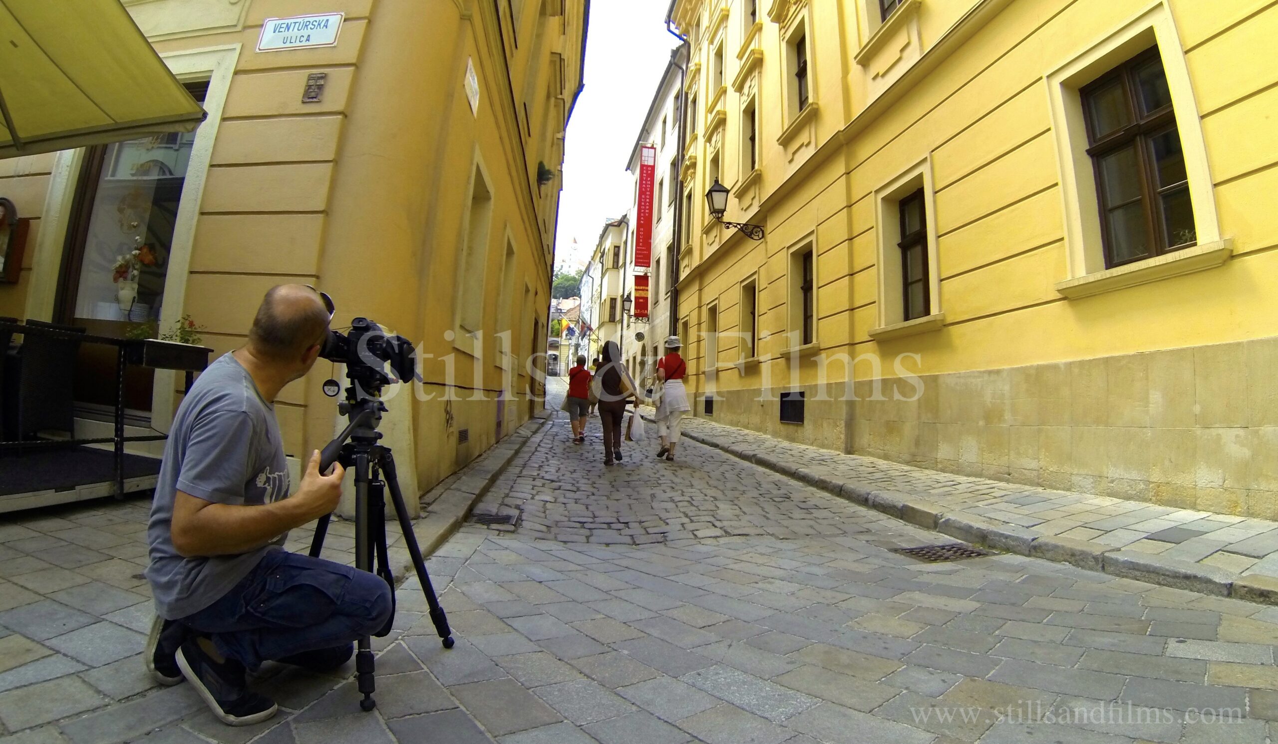Our DOP filming b-roll in Bratislava during a video production for credit card company VISA